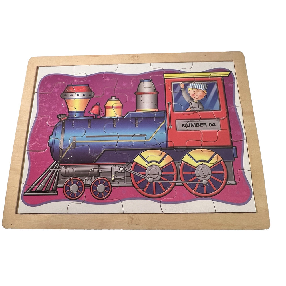 Melissa & Doug Train Engine Puzzle Wood Fraone 25 Pieces Red Blue Preschool Toy